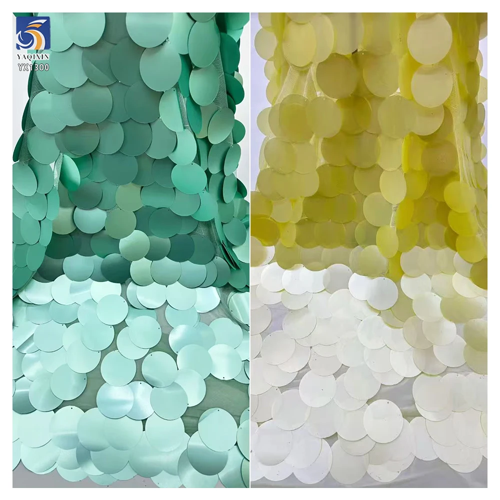 YX1300 High Quality Embroidery Round Sequins Fabrics 300gsm Heavyweight 60mm Silver Sequin Fabric for Nigerian Formal Wear - 图片 3