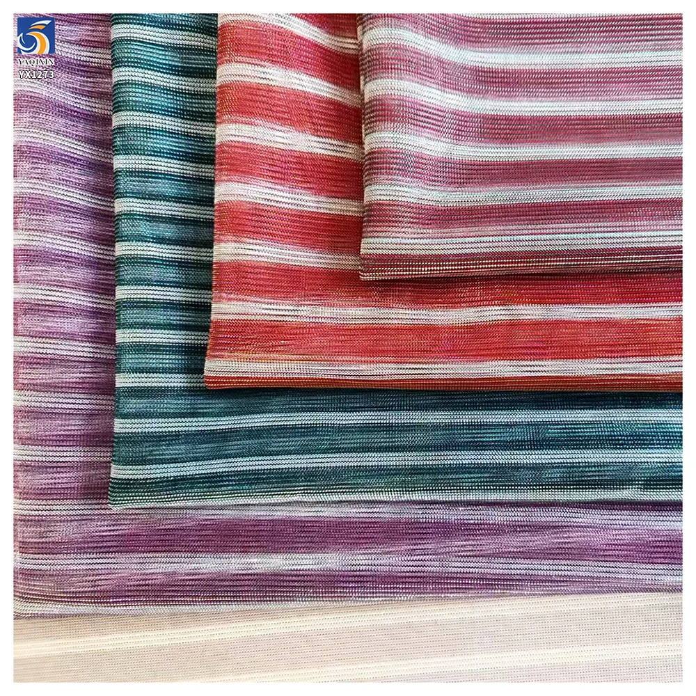 YX1273 New Fashion 1 Yard Polyester Knitted Laser Lurex Chiffon Thick Striped Fabric for Dance Color-Changing Costumes - 图片 2