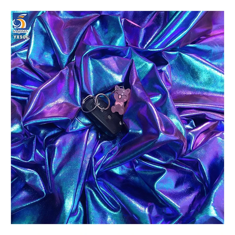 YX906 170gsm Two-Color Stretch Blue and Purple Laser Reflective Fabric 95 Polyester 5 Spandex Colorful Laser Reflective Fabric - 图片 2