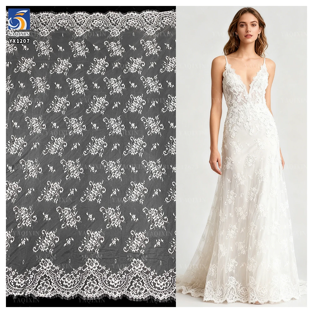 YX1207 2026 Turkish Wedding Bride Lace Fabric Competitive Prices 10 Pieces Low Moq White Tulle Lace Eyelash Fabric 300*150CM