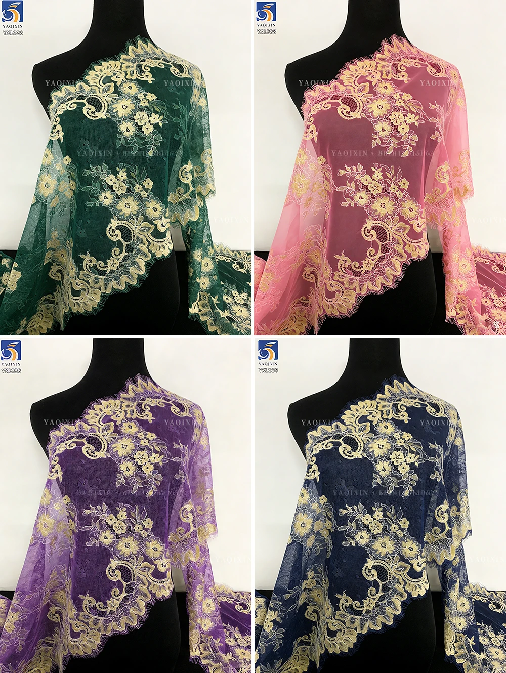 YX1338 Size 300cm*20cm Luxury Embroidered 2026 Dubai UAE Wedding Dress Gold Eyelash Lace Fabric for Garment Accessories Trim - 图片 2