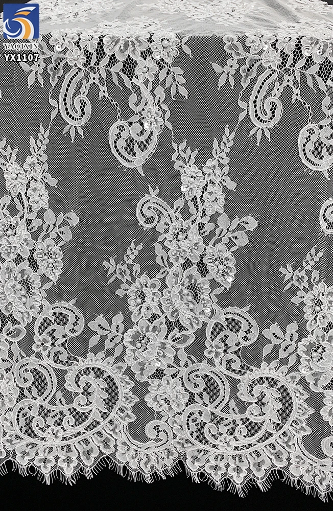 YX1107 Manufacturer Nigerian Eyelash Garment Lace Fabric Embroidered Florals Pearls Tulle Eyelash Lace Fabric for Clothing - 图片 5