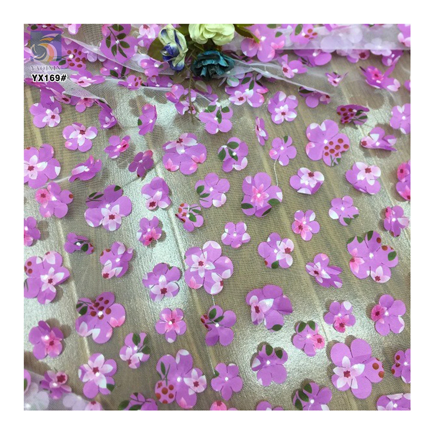 YX169 Custom Cheap Golden Supplier 3D Knitted Embroidery Fabric Mesh Laser Embroidered 3D Floral Tulle Fabric - 图片 6