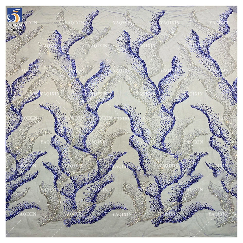 YX1221 New Arrival Flash Crystal Sequin Mesh Fabric Wavy Beaded Embroidery Lace Glitter Fabric for Mermaid Dress Gowns - 图片 4