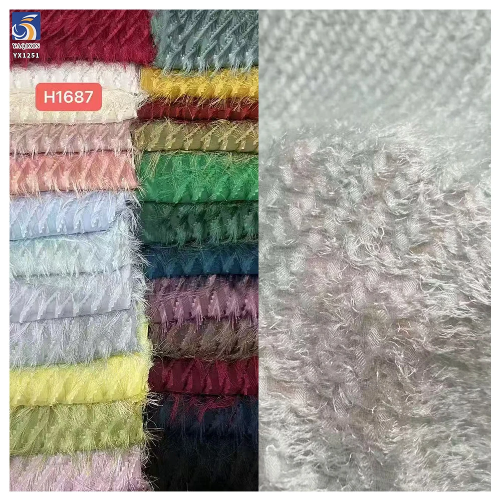 YX1251 Popular in Russia White Tassel Chiffon Jacquard Fabric Feather Design Nylon Jacquard Fabric for Dress Woman - 图片 4