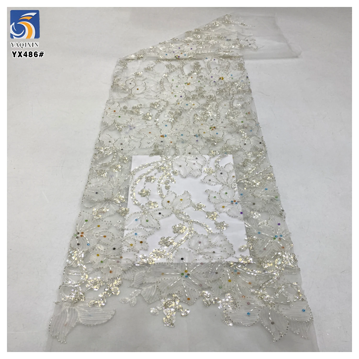 YX486 Custom Lace Fabric Italy High-End New Purple Embroidered Beaded Shiny Sequin Lace Fabric Flower Laces - 图片 6