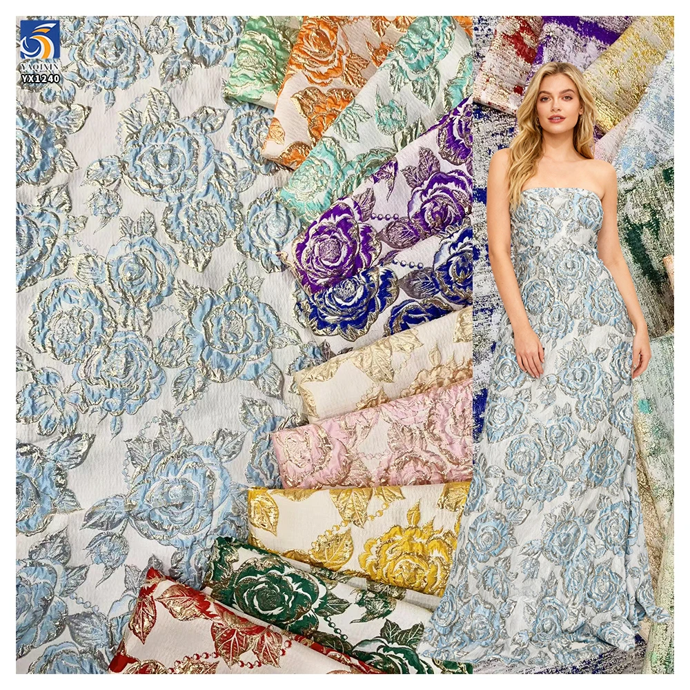 YX1240 Popular New Design Fashion Polyester Brocade Textiles Fabrics Embossed Jacquard Brocade Fabric Custom by Yard