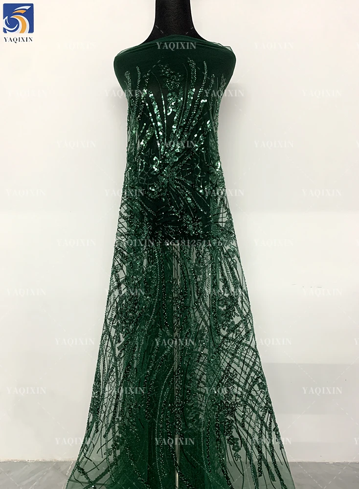 YX1173-1 200gsm Cheap Knitted Embroidery Africa Sequin Lace Fabric Decorated With Sequins Mint Green Lace Fabric 1 Yard OEM - 图片 2