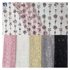 YX959 New Style Floral Design Sequined Polyester Tulle Fabric Glitter Sequin Embroidery Mesh Fabric for Girls Skirt Home Textile