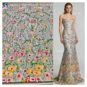 YX1228 Hot-Selling Popular Heavy-Duty Floral Embroidery Heavy Sequins Fabrics Sequin Dress Fabric for Fashion Clothing/Gown