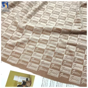 YX580 Custom Letter Pattern 3D Jacquard Embossed Velvet Fabric Checkered Plaid Polyester Stretch Velvet Fabric