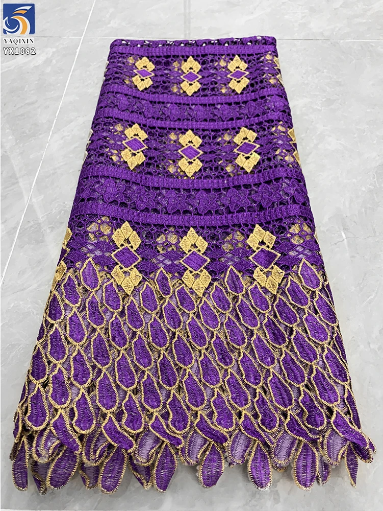 YX1082 Cheap Custom Purple Bazan Women's Ethnic Bridal Wedding Lace Embroidered Fabric Poly Water-Soluble Embroidery Lace Fabric - 图片 6