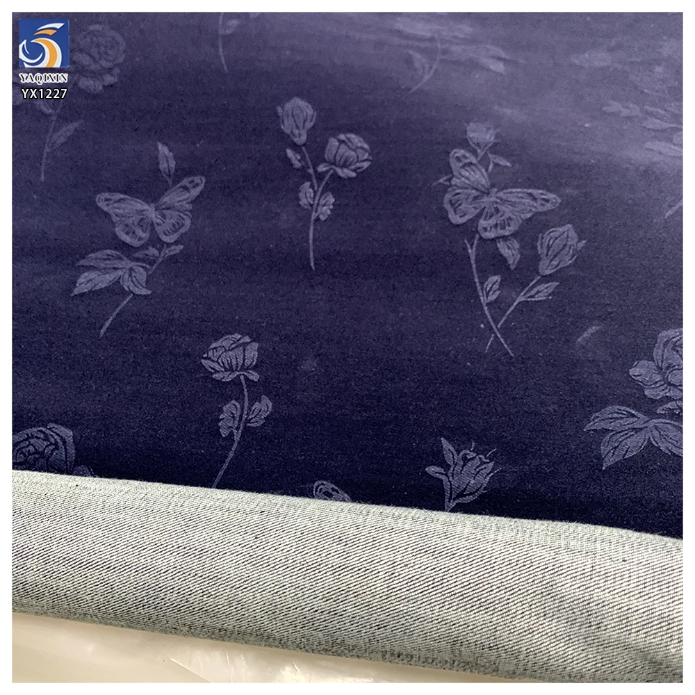 YX1404 New Design Fashion Denim Fabric 2026 10oz Stretch Polka Dot Flocked Denim Fabric for Women's Pants - 图片 3