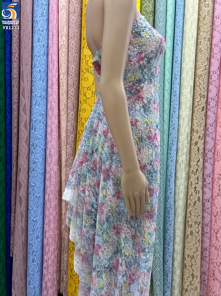 YX1232 2 Yards Color Digital Printing Large Rose Flowers Lace Fabrics Embroidered French Dress Chantilly Lace Fabric 2026 New - 图片 6