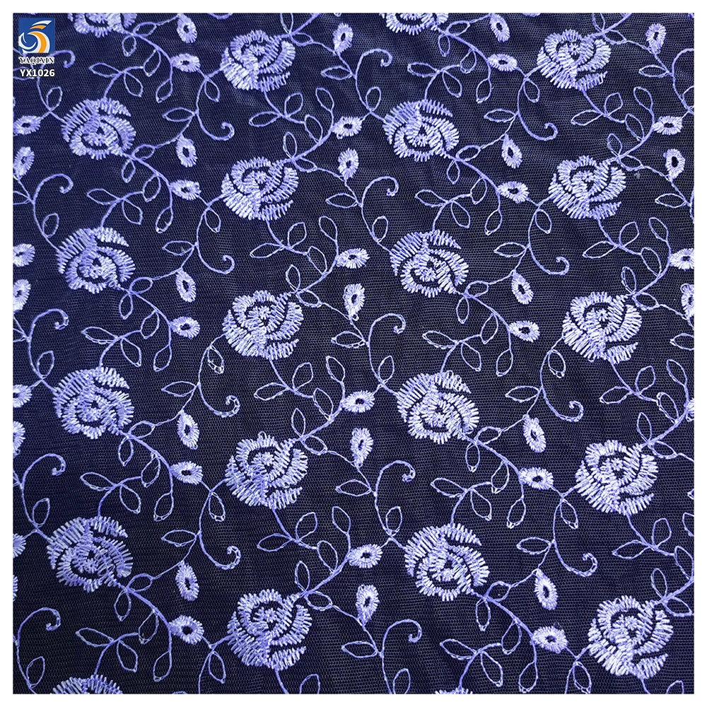 YX1026 Romantic Embroidered Rose Floral Mesh Fabric for Chinese Valentine's Day Beauty Dresses Embroidered Tulle Fabrics - 图片 6