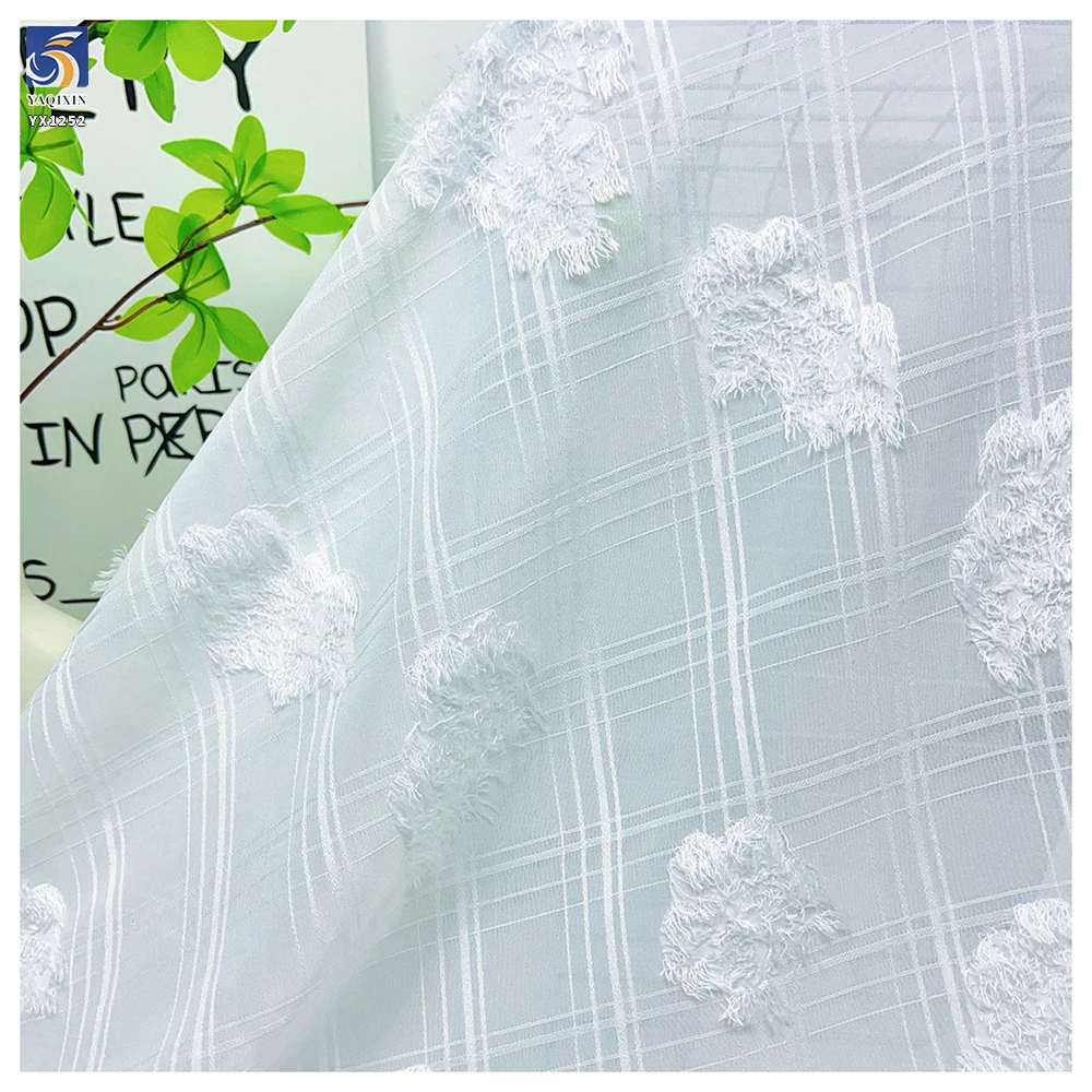 YX1252 New Trends 100 Polyester Chiffon Dress Fabric Striped 3D Checkered Florals Chiffon Jacquard Fabric for 2 Yards - 图片 3