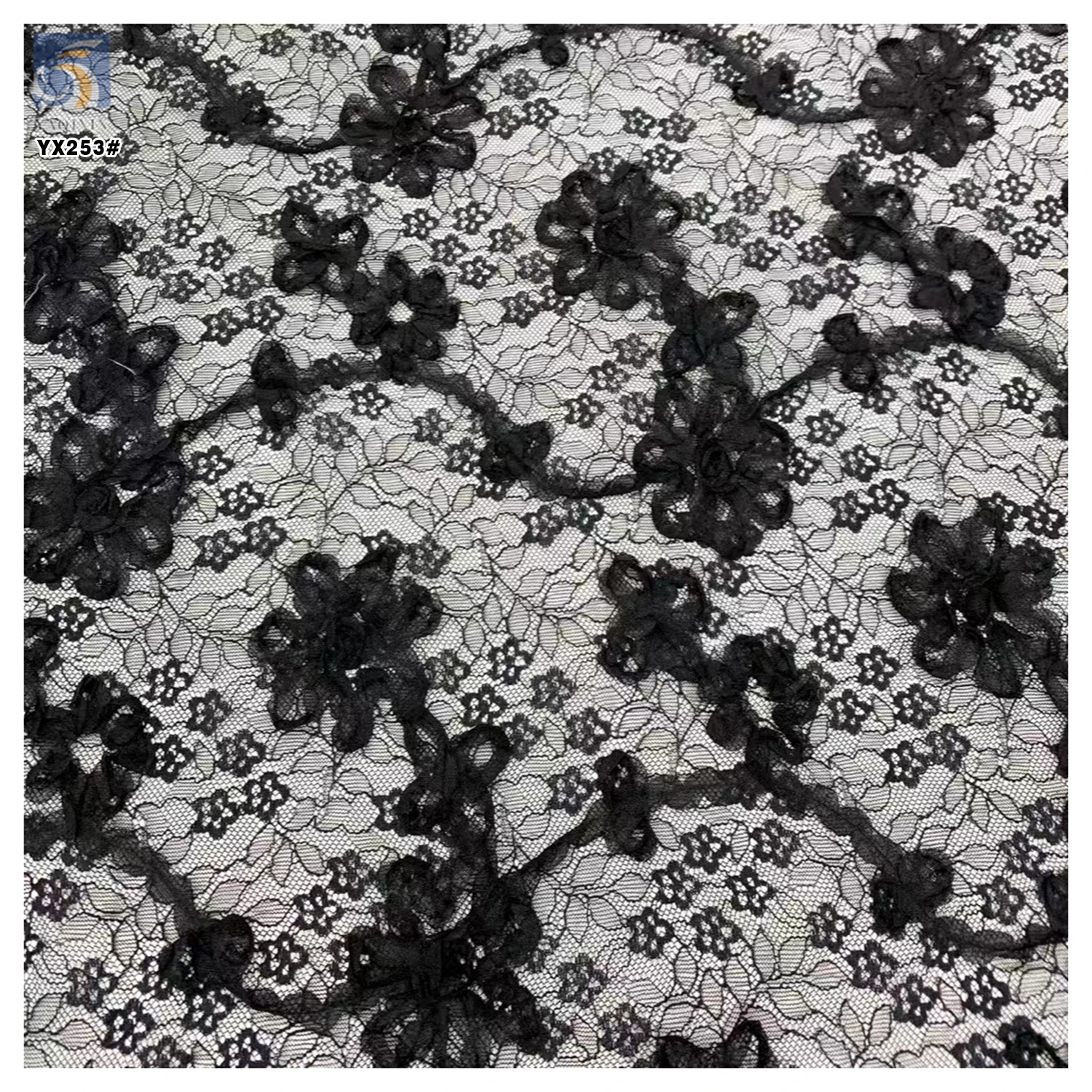 YX253 New Fashion Soft Polyester Lace With 3D Small Floral Patterns French Embroidery Chantilly Lace Fabric