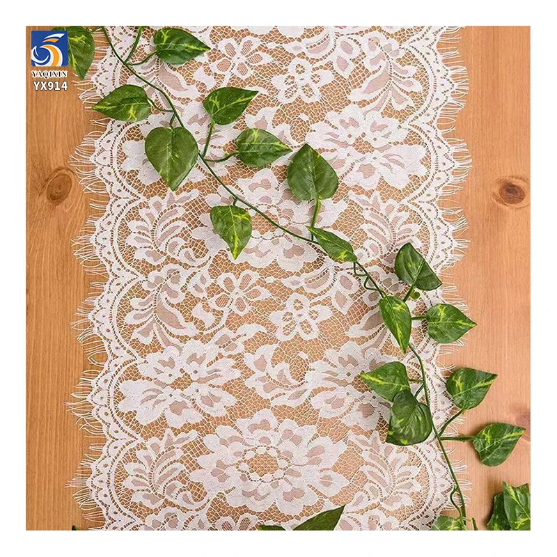 YX914 White Rose Flowers Knit Lace Trim 25cm Nylon Underwear Eyelash Lace Trim High Quality Wholesale - 图片 6