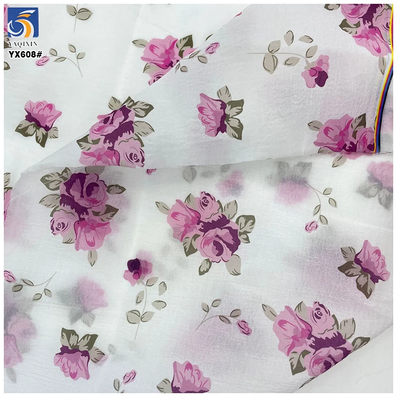 YX608 DIY Custom Glossy Colorful Digital Printed Organza Fabric 100% Polyester Dresses Floral Organza Print Fabrics - 图片 5