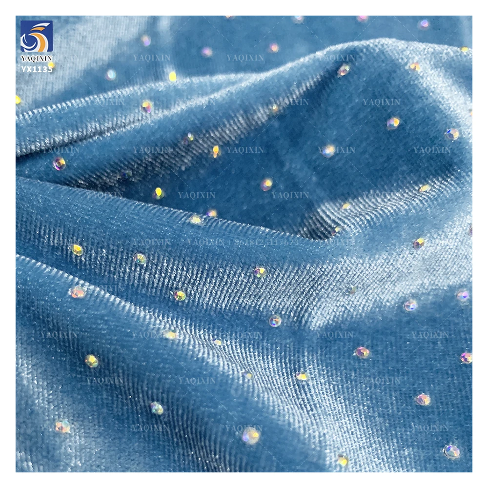 YX1135 New 240g Poly/Spandex Stretch Embroidered Velvet Fabric 3D Diamond Stones Beaded French Velvet Fabric for Dress - 图片 6