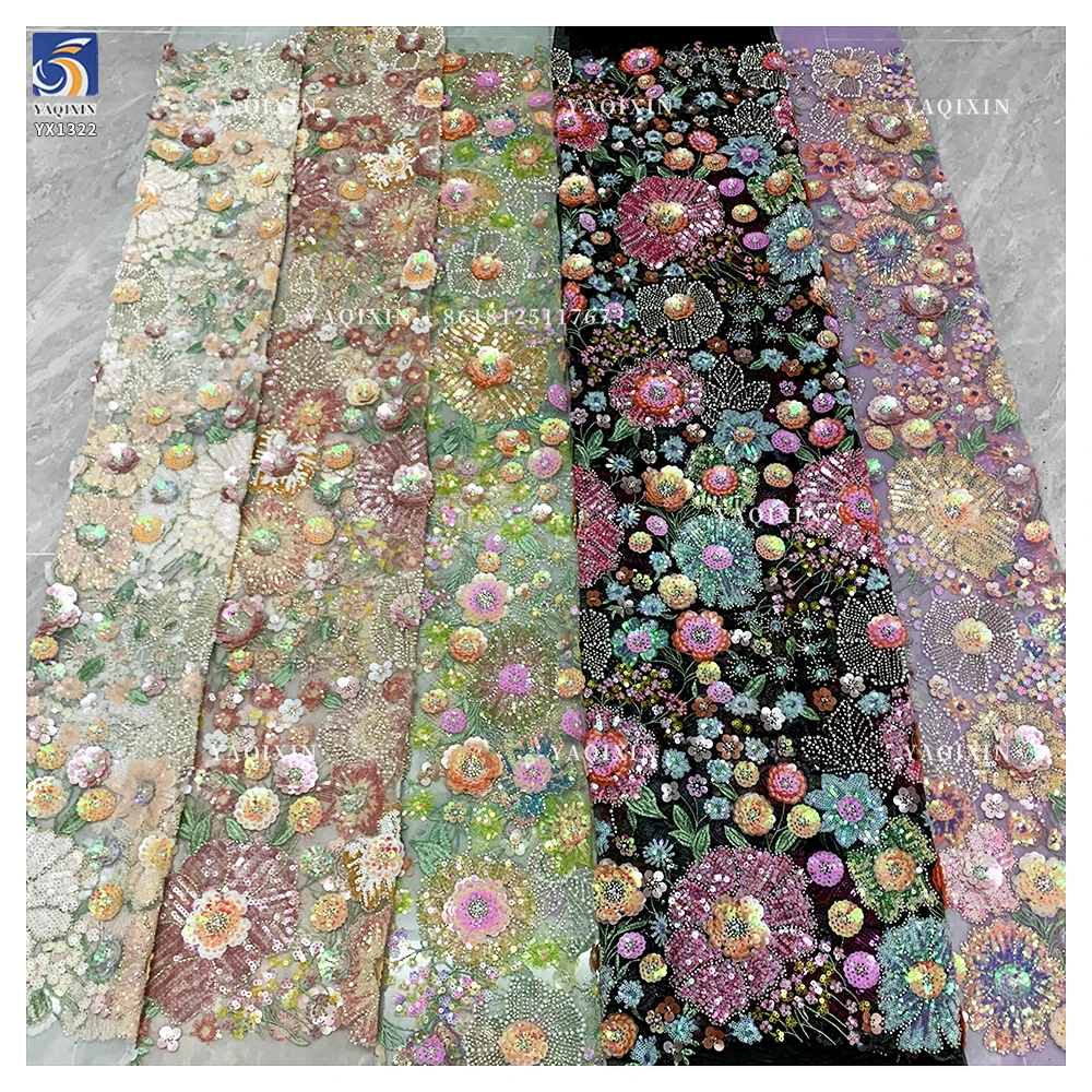 YX1322 High-Quality Custom Sequin Glitter Lace Fabric With Pearls Parisian French Fashion Clothing Lace Fabric - 图片 2