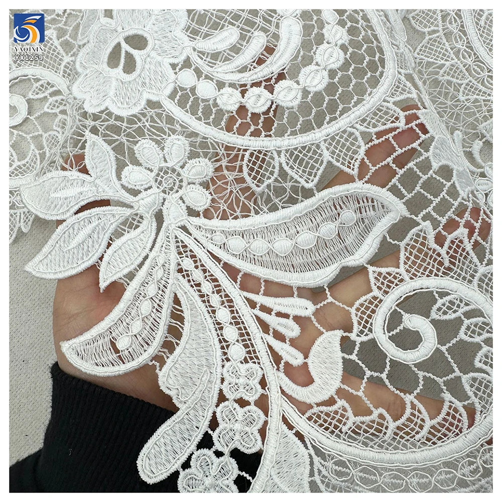 YX1259 Heavy-Duty Lace Wedding Dress Fabric Cashew Pattern Water-Soluble Bone Thread Embroidery Paisley Lace Fabric - 图片 4