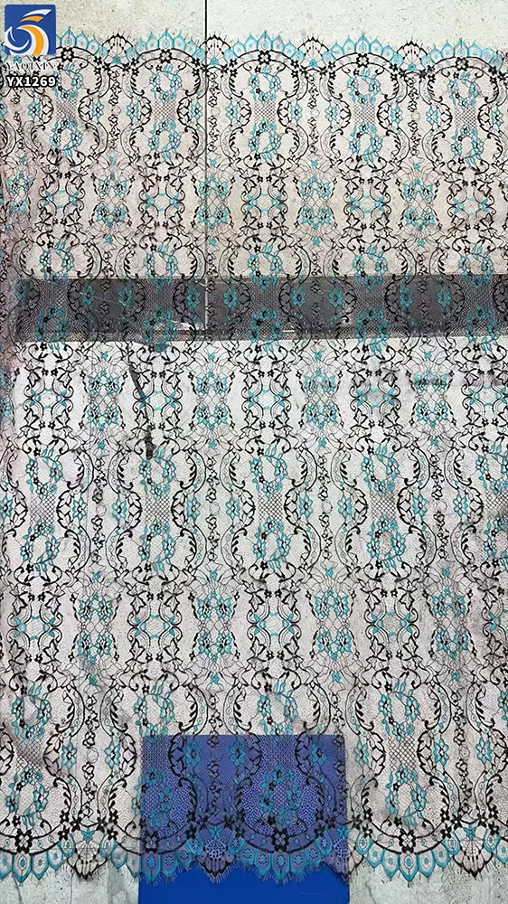 YX1269 Chinese Sky Cyan-Blue Style Lace Fabric Rare Custom Color Woven 300*150CM Eyelash Lace Textile Fabrics for Long Skirt - 图片 3