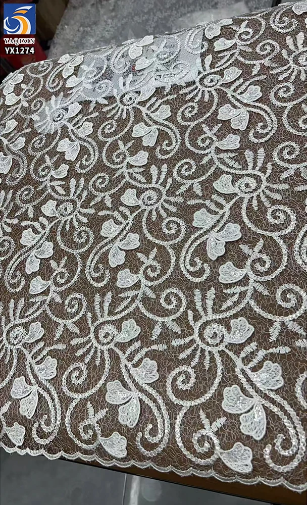 YX1274-1 Chinese Lace 10 Yards Custom Pattern Dyeing Embroidered Water-Soluble Lace Fabric for White Wedding Dress - 图片 4