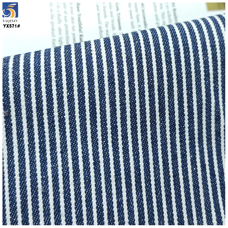 YX571 High Quality Width 150cm Weight 135gsm 70 Polyester 30 Cotton Blue Stripe Yarn Dyed Denim Fabric - 图片 3