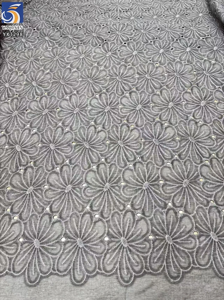 YX1298 Openwork Woven Pure 100 Cotton Embroidered Lace Fabric for Women's Dress Elegant White Cotton Lace Fabric - 图片 4