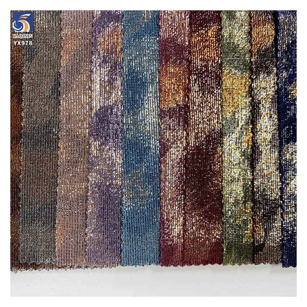 YX978 200gsm Spandex Highly Stretchable Ribbed Knit Lurex Fabric With Hot Stamping Leopard Print Lurex Fabric for Stage Dress - 图片 2