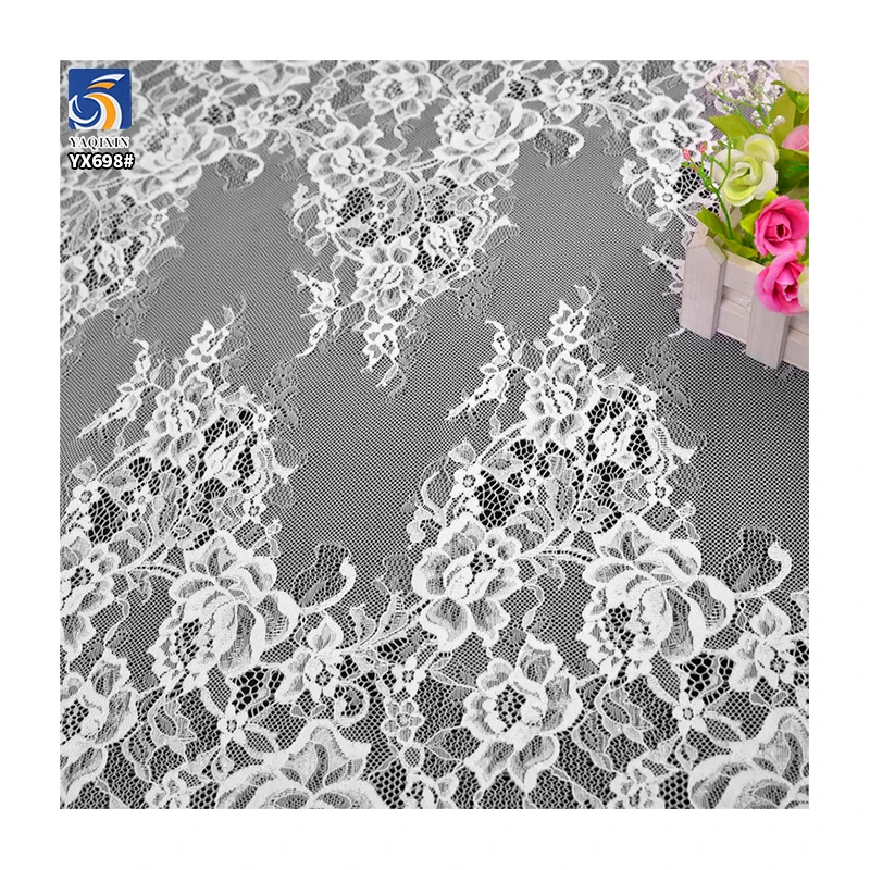 YX698 Support Samples Cheap Price 65CM*300CM Black White Embroidery Eyelash Lace Fabric for Dresses - 图片 6