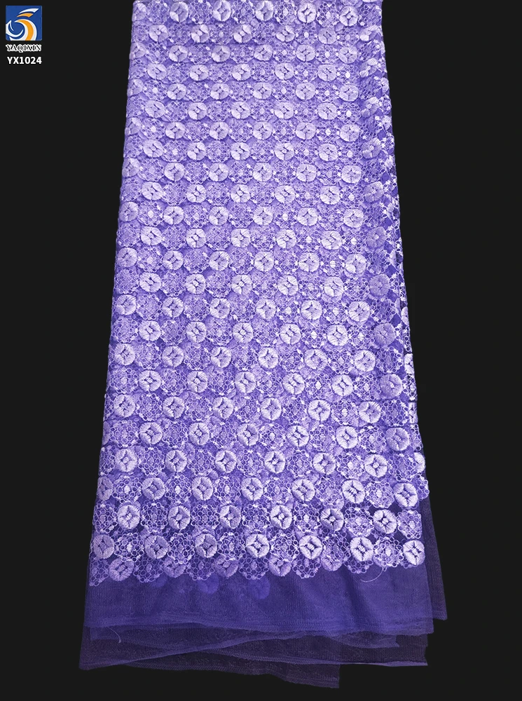 YX1024 Customer's Luxury Brand Logo Embroidered Tulle Fabrics 300 Yards of 3-Day Pattern Custom Embroidered Mesh Fabric - 图片 6
