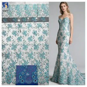 YX1269 Chinese Sky Cyan-Blue Style Lace Fabric Rare Custom Color Woven 300*150CM Eyelash Lace Textile Fabrics for Long Skirt