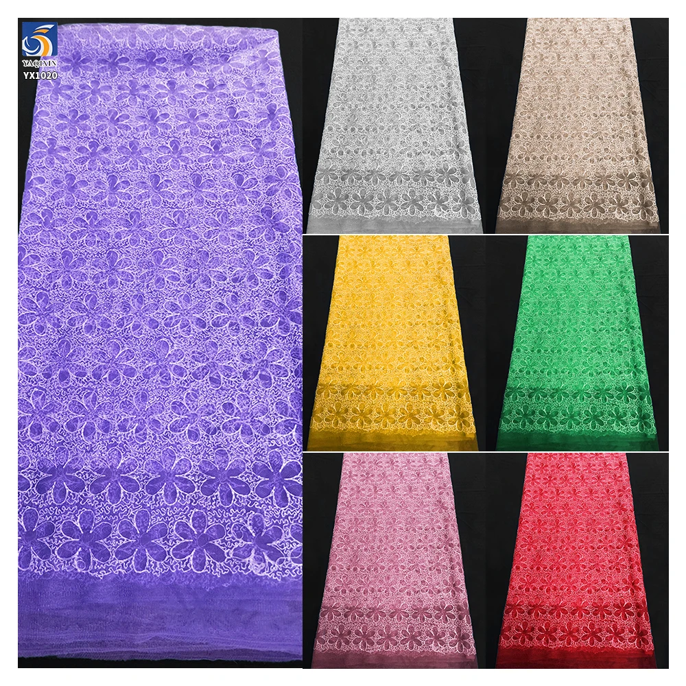 YX1020 2026 Classic Style Blue, Purple and Multi-Colored Large Flower Embroidered Tulle Fabrics Embroidered Skirts Mesh Fabric - 图片 2