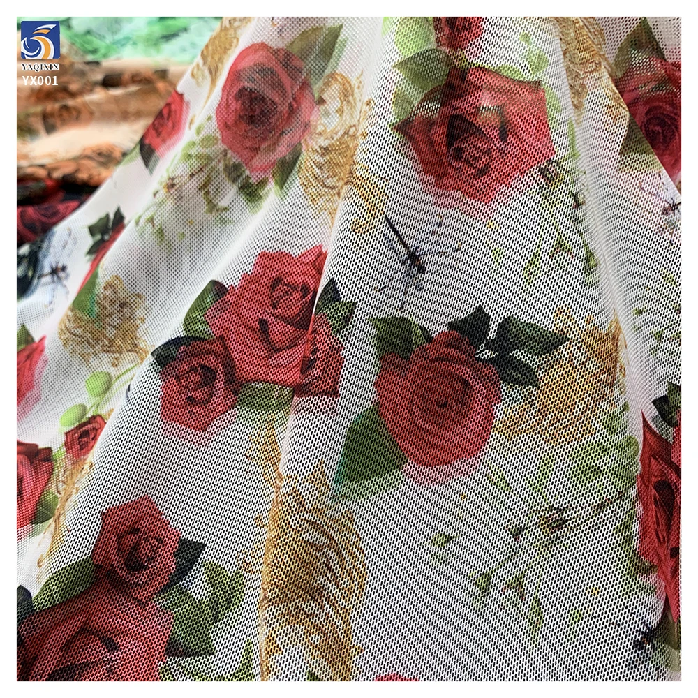 YX006 3 Days Picture Sample Spandex 4 Way Stretch Custom Printed Net Mesh Fabrics Colorful Flower Digital Printed Mesh Fabric - 图片 2