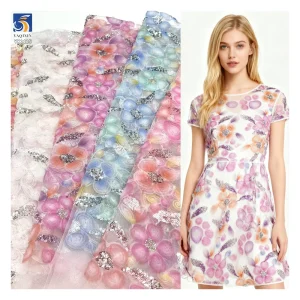 YX1125 Cheap French Style Multicolor Digital Printing Florals Tulle Embroidery Fabric With Silver Sequins Tulle 5 Yards
