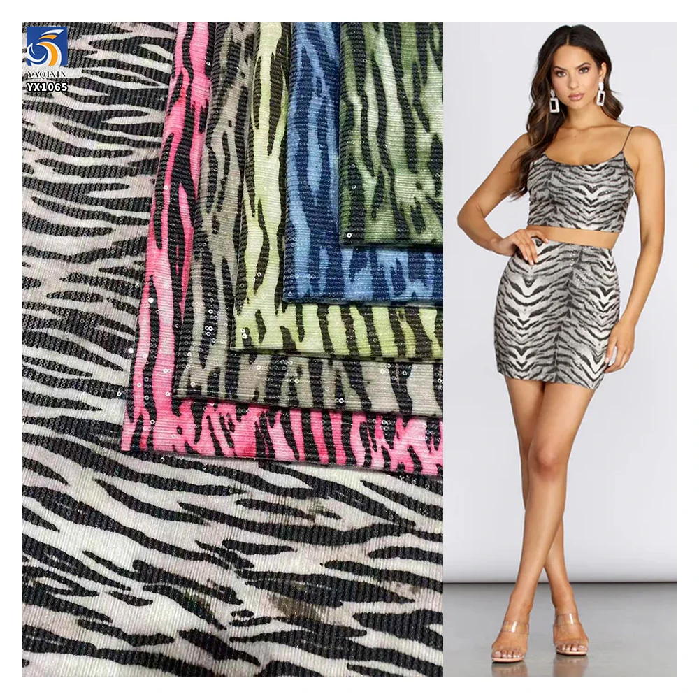YX1065 200gsm 5mm Sequins Chiffon Zebra Leopard Print Fabric Animal Pattern Printed 2026 New Skirts Sexy Sequins Fabric