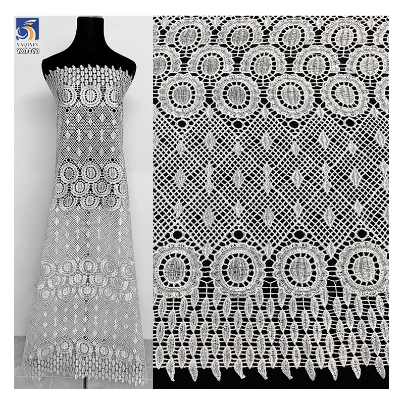 YX1070 220gsm White African Embroidery Lace Customized Fabrics Water-Soluble Woven Embroidered Florals White Lace Fabrics