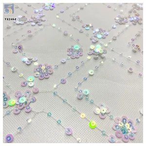 YX246 Fantasy Glitter 3mm 5mm Sequin Plaid Polyester Tulle Fabric Two Tone Color Changing Sequin Embroidered Fabric
