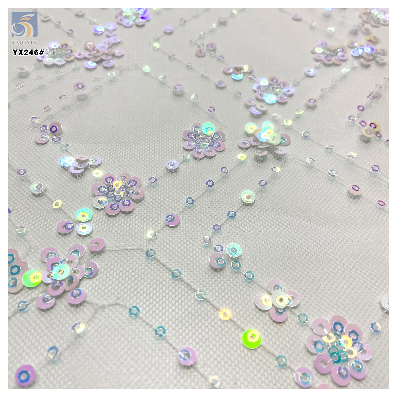 YX246 Fantasy Glitter 3mm 5mm Sequin Plaid Polyester Tulle Fabric Two Tone Color Changing Sequin Embroidered Fabric