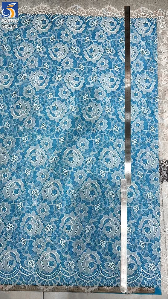 YX1271 Custom Wedding Lace Fabric 2 Pieces Leaves Mesh Design White Eyelash Tulle Lace Fabric Textiles for Bride Australia - 图片 6