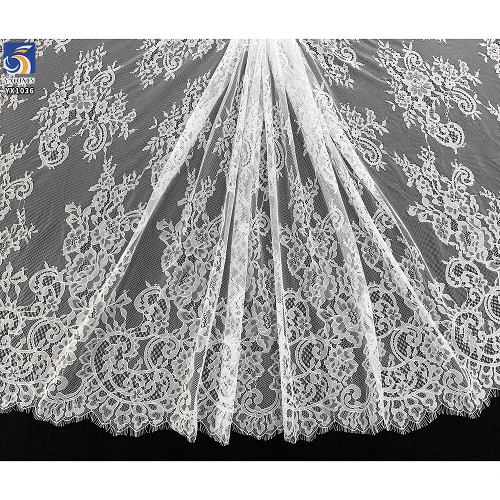 YX1036 2026 New Design New Technology Eyelash Lace Textile Fabrics 300CM*150CM Eyelash Wedding Lace Fabrics Bride's - 图片 3