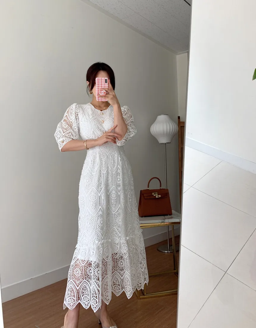 YX751 Factory 130cm Wide Full Width Hollow Dyed Lace Water Soluble Embroidery White Lace Fabric for Home Textiles - 图片 6