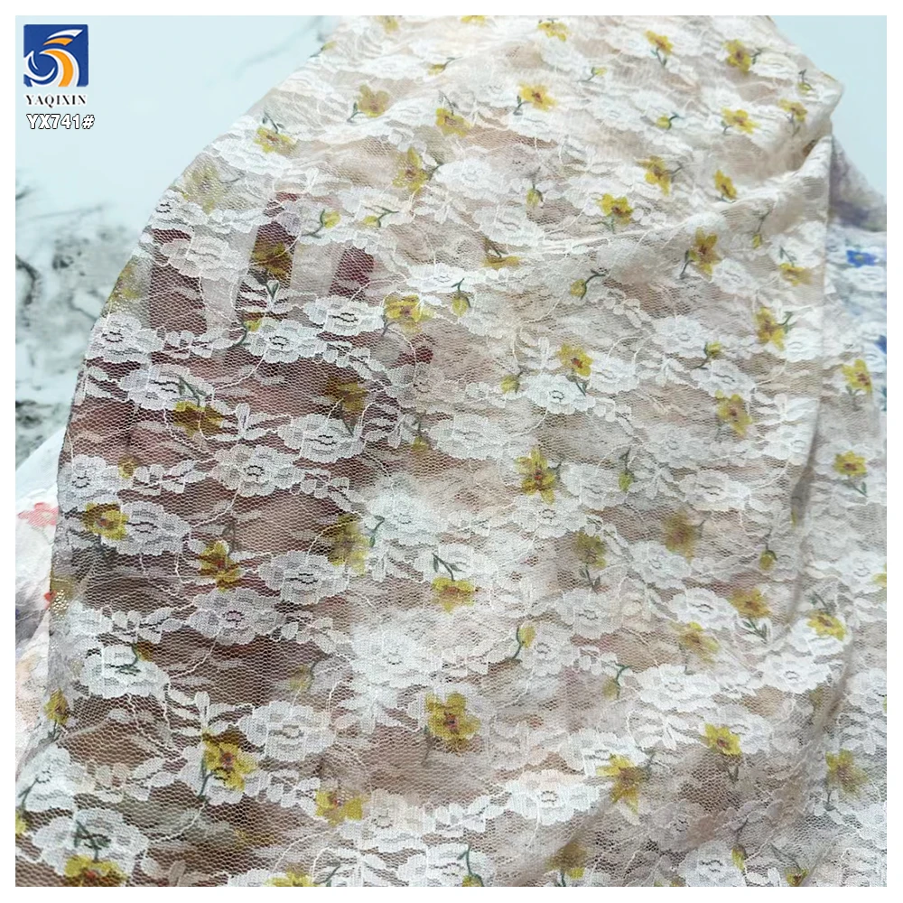 YX741 French Stretch Mesh Lace Dress Fabric With Flower Prints Chantilly Lace Mesh Fabric for Lingerie Home Textiles - 图片 4