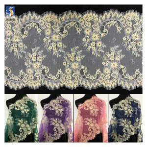 YX1338 Size 300cm*20cm Luxury Embroidered 2026 Dubai UAE Wedding Dress Gold Eyelash Lace Fabric for Garment Accessories Trim