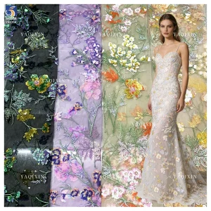 YX1312 Best-Selling Colorful Florals Pattern Beaded Sequin Fabric Lace Diy Custom Heavy Embroidery Flowers Dresses Fabric