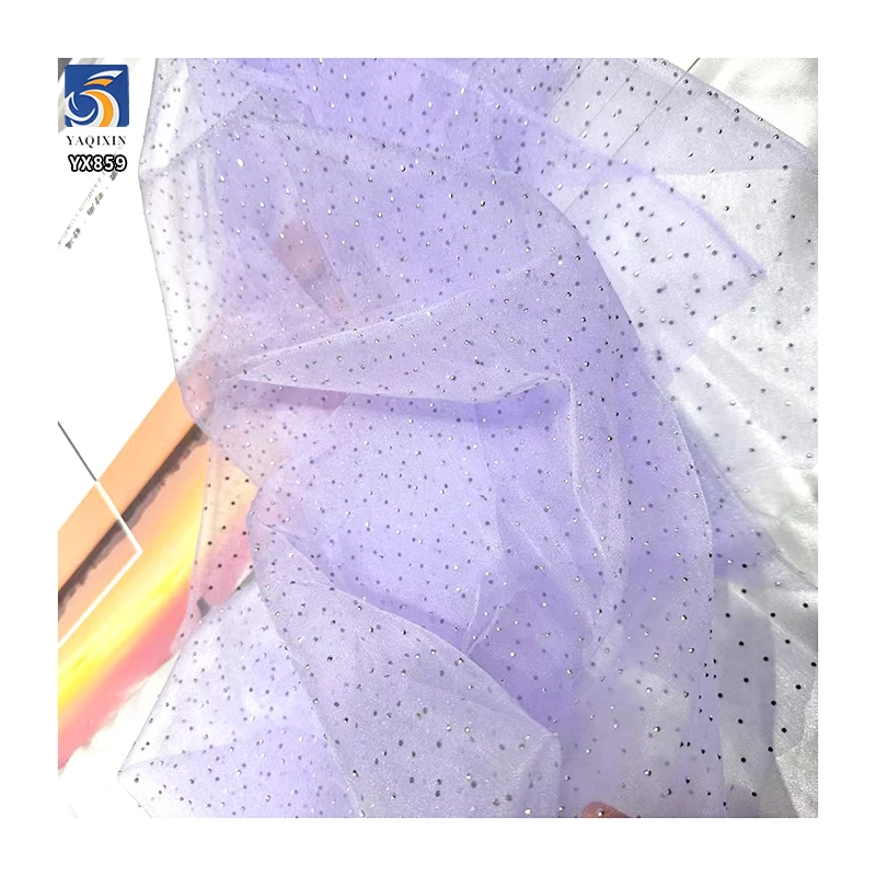 YX859 High Quality Knitted Glitter Mesh 3D Stone Silver Diamond Fabric for Wedding Dress Glossy Tulle Fabrics - 图片 6