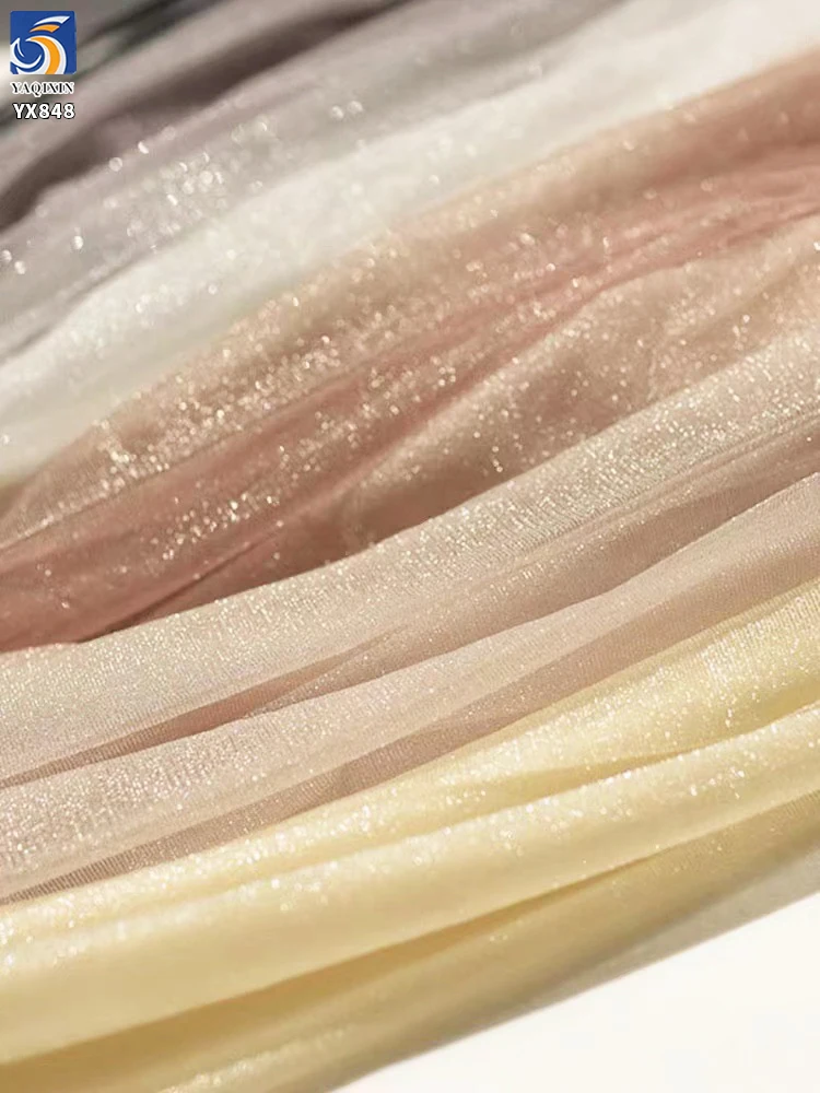YX848 60gsm 85% Nylon 15% Spandex Mesh Fabric Nude Illusion Tulle Elastic Glitter Silk Soft High Stretch Mesh Tulle Fabric - 图片 5
