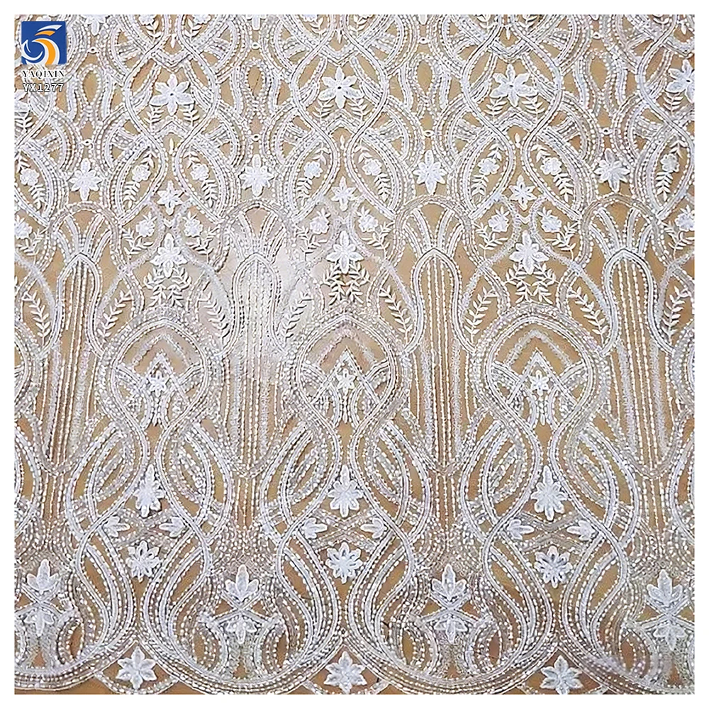YX1277 Noble and Luxurious Water-Soluble Embroidered Wedding Dress Fabric Bridal Tulle Competitive Prices Wedding Lace Fabric - 图片 3